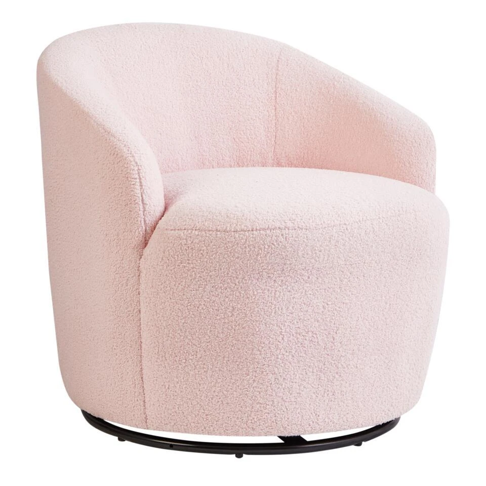 DAVIK - Fauteuil - Pastelroze - Bouclé 6 DAVIK - Fauteuil - Pastelroze - Bouclé - Afbeelding 6