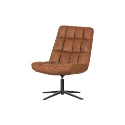 WOOOD Dirkje Draaifauteuil - Leerlook - Cognac - 101x70x85 -Leen Bakker Fauteuils 1000052487 0103