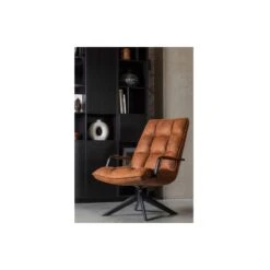 WOOOD Jouke Draaifauteuil Met Armleuning - Kunstleer - Cognac - 96x70x85 -Leen Bakker Fauteuils 1000062312 0102