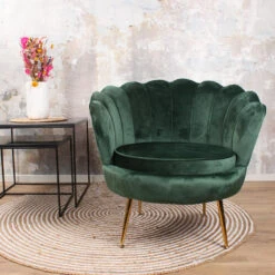 DS4U® Feliz Fauteuil Velvet - Stof - Groen -Leen Bakker Fauteuils 1000081844 0102