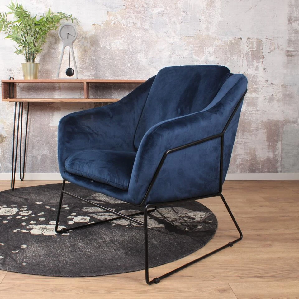 DS4U® Antonio Fauteuil Velvet - Stof - Blauw 2 DS4U® Antonio Fauteuil Velvet - Stof - Blauw - Afbeelding 2