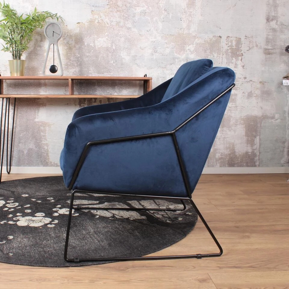 DS4U® Antonio Fauteuil Velvet - Stof - Blauw 4 DS4U® Antonio Fauteuil Velvet - Stof - Blauw - Afbeelding 4