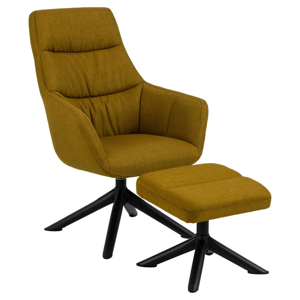 Sohome Draaifauteuil Leopold - Met Voetenbank - Geel 1 Sohome Draaifauteuil Leopold - Met Voetenbank - Geel