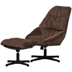 WOOOD Yaro Draaifauteuil Met Hocker - Chenille - Espresso - 94x71x83