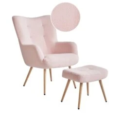 VEJLE II - Fauteuil Met Hocker - Pastelroze - Bouclé