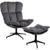 Pilou - Fauteuil Met Hocker In Fluweel In Antraciet