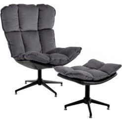Pilou - Fauteuil Met Hocker In Fluweel In Antraciet