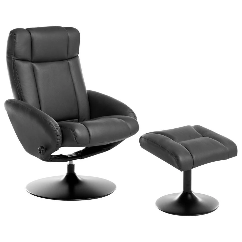 APATE - Relaxfauteuil Met Voetenbank - Zwart - Veganistisch Leer 1 APATE - Relaxfauteuil Met Voetenbank - Zwart - Veganistisch Leer