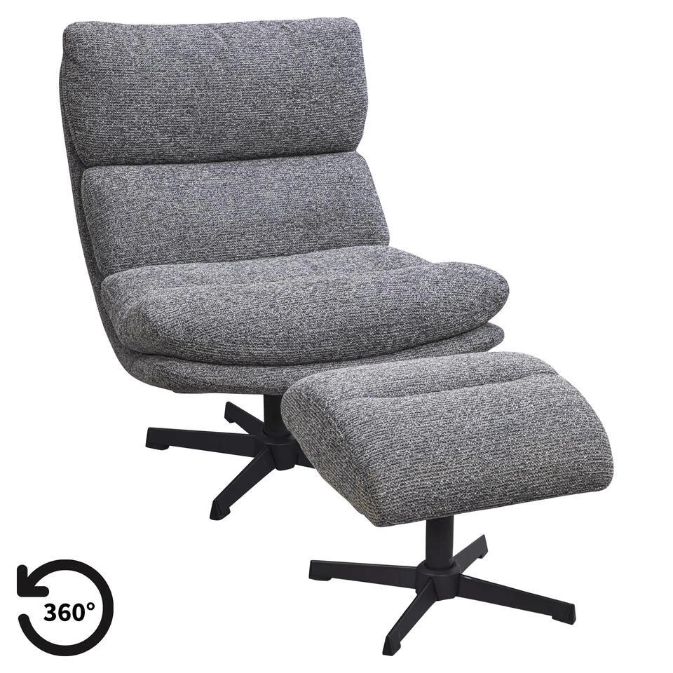 Fauteuil Bobbi Incl. Hocker - Antraciet 1 Fauteuil Bobbi Incl. Hocker - Antraciet