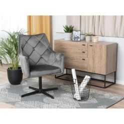 Beliani Fauteuil VAKSALA - Grijs Fluweel -Leen Bakker Fauteuils 1853c4e1274d4d17b0c504c072603b0e