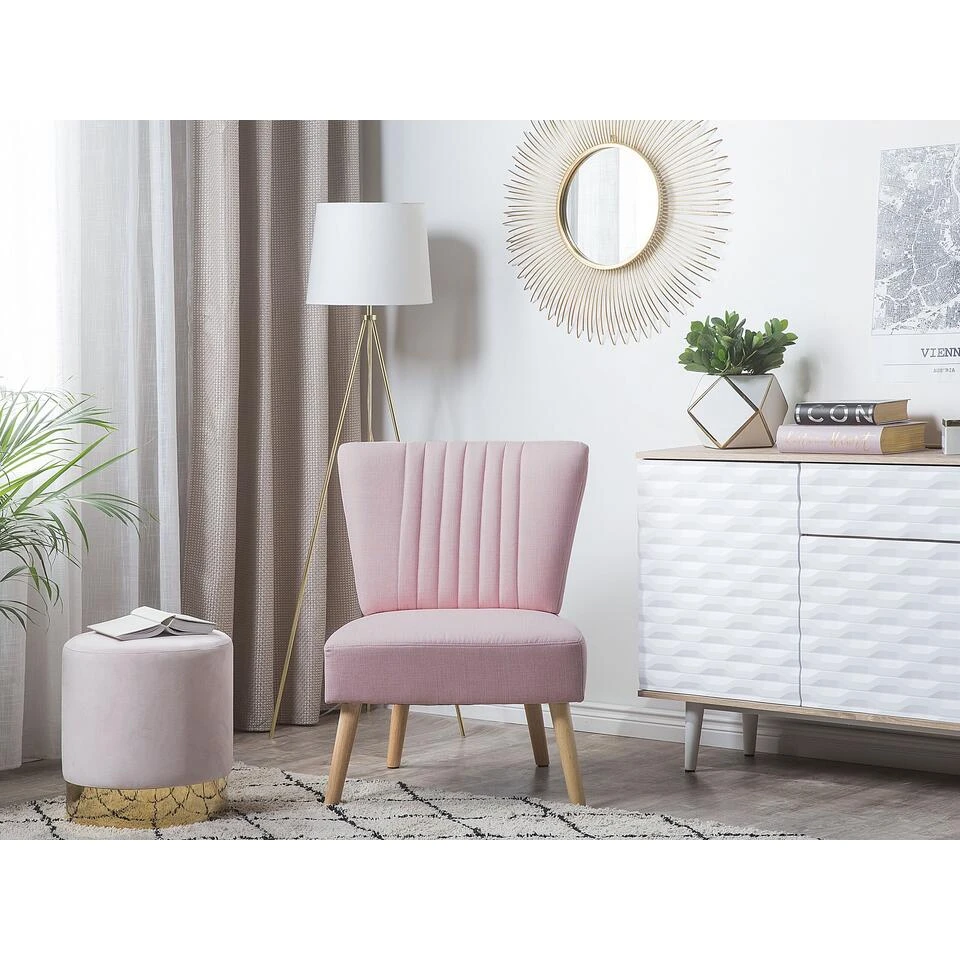 Beliani Fauteuil VAASA - Roze Polyester 2 Beliani Fauteuil VAASA - Roze Polyester - Afbeelding 2