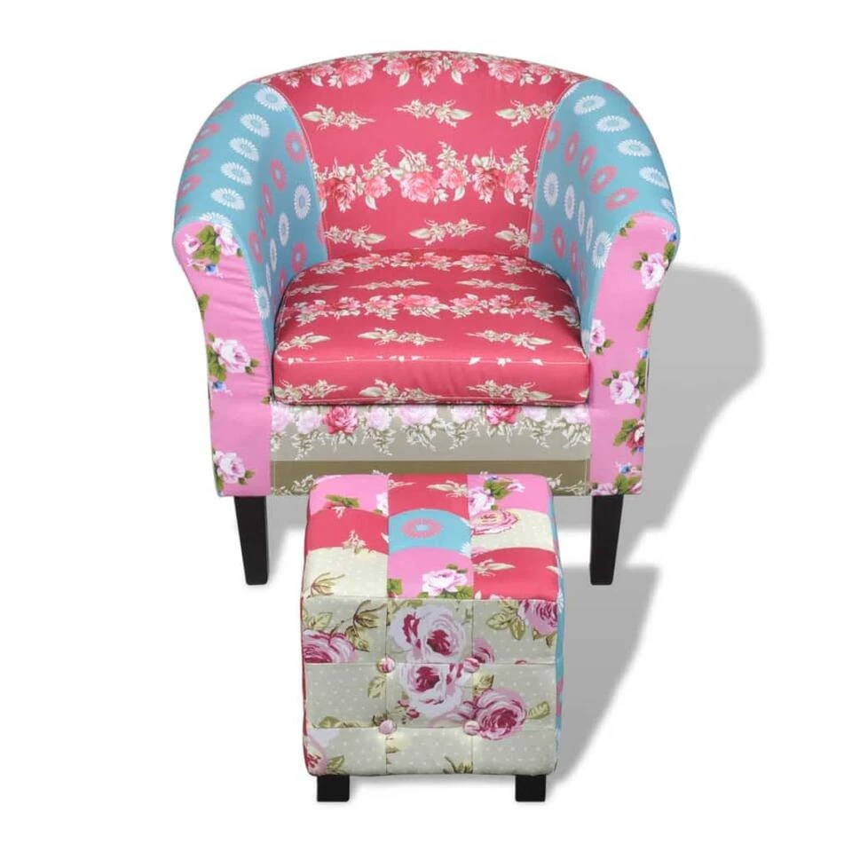 VidaXL Fauteuil Met Voetenbankje Patchwork Ontwerp Stof 4 VidaXL Fauteuil Met Voetenbankje Patchwork Ontwerp Stof - Afbeelding 4