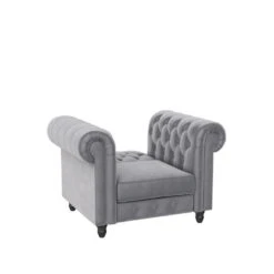 Felix - Fauteuil Chesterfield Lichtgrijze Fluwelen -Leen Bakker Fauteuils 2b81a23c0c0d4f05be735cbe2fcbb508