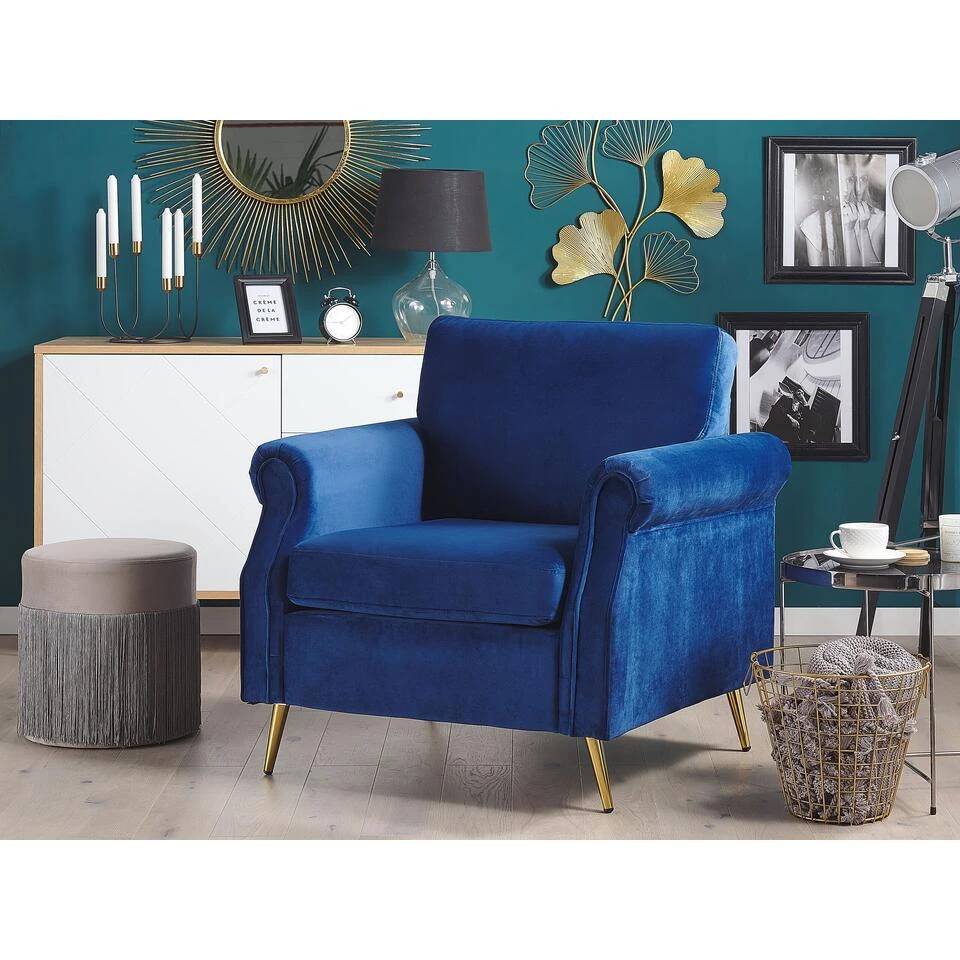 Beliani Fauteuil VIETAS - Blauw Fluweel 2 Beliani Fauteuil VIETAS - Blauw Fluweel - Afbeelding 2
