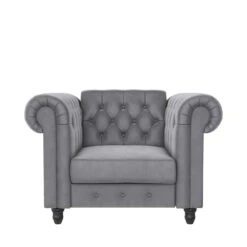 Felix - Fauteuil Chesterfield Lichtgrijze Fluwelen -Leen Bakker Fauteuils 3419c9978a3f4bbcabd8d85684b7ebe8