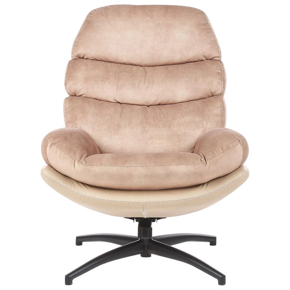 EIDE - Fauteuil Met Hocker - Beige - Fluweel 6 EIDE - Fauteuil Met Hocker - Beige - Fluweel - Afbeelding 6