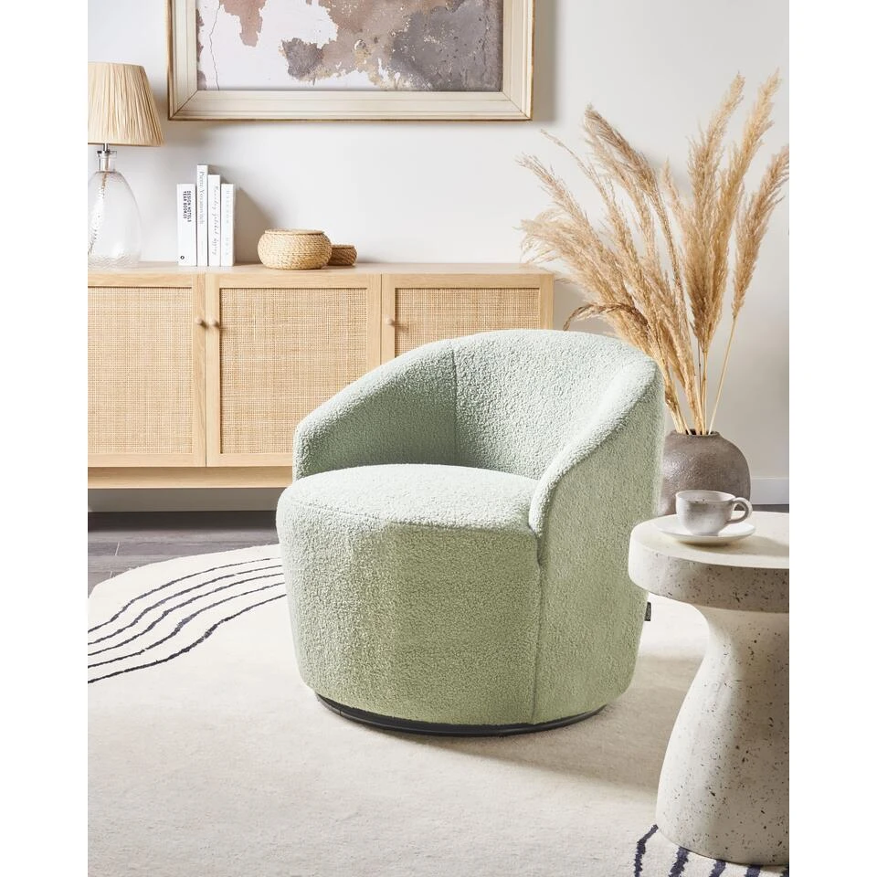 DAVIK - Fauteuil - Lichtgroen - Bouclé 2 DAVIK - Fauteuil - Lichtgroen - Bouclé - Afbeelding 2