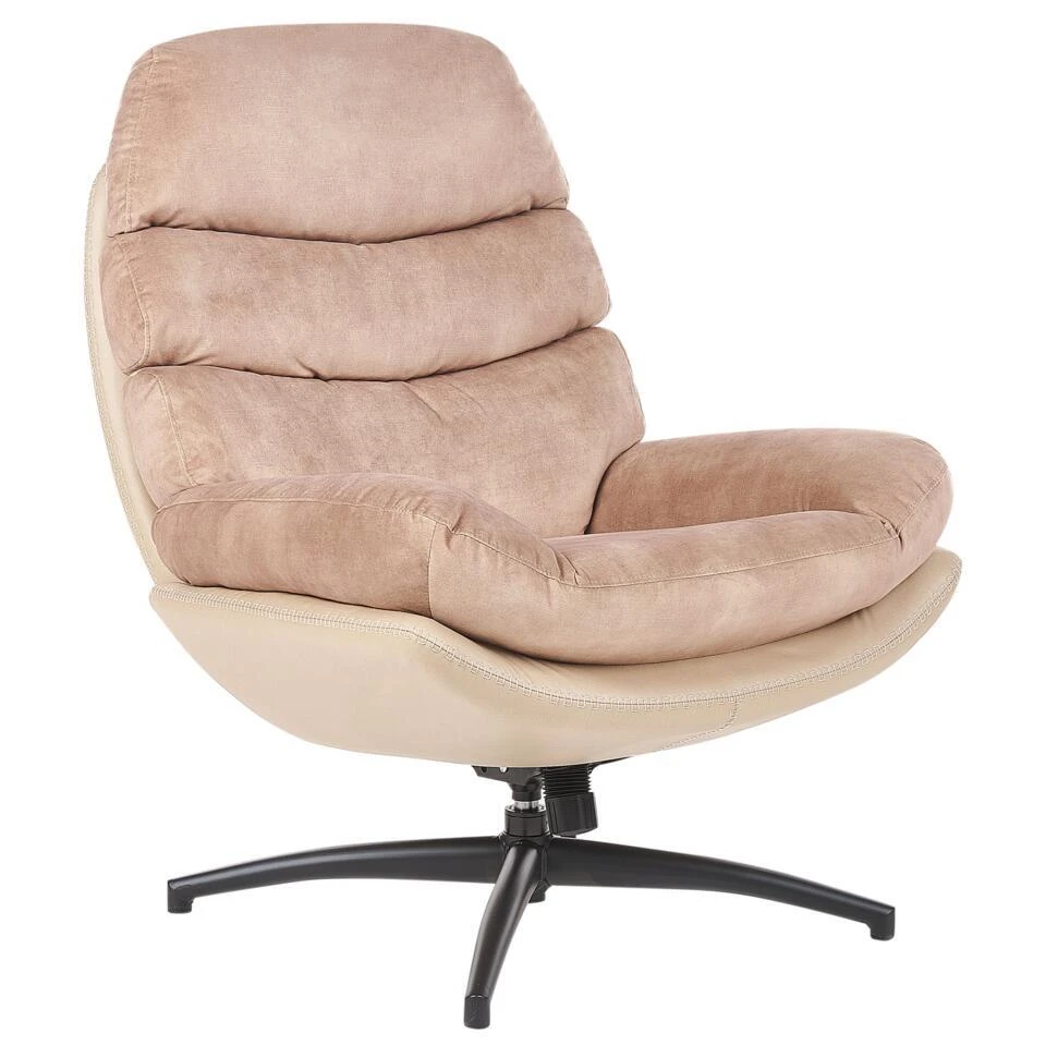 EIDE - Fauteuil Met Hocker - Beige - Fluweel 5 EIDE - Fauteuil Met Hocker - Beige - Fluweel - Afbeelding 5