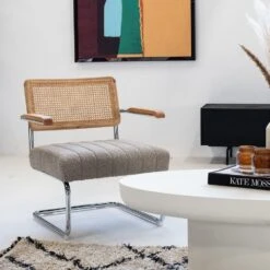 Fauteuil Stof Taupe - Chroom - Zithoogte 42cm - 73.5x69x80cm -Leen Bakker Fauteuils 47cb9b31508643ec82a192a6495bccfb