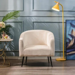 Salonstoel Van Metaal En Beige Fluweel -Leen Bakker Fauteuils 49c76cce9238467e9a44a8c8ebcdd71b