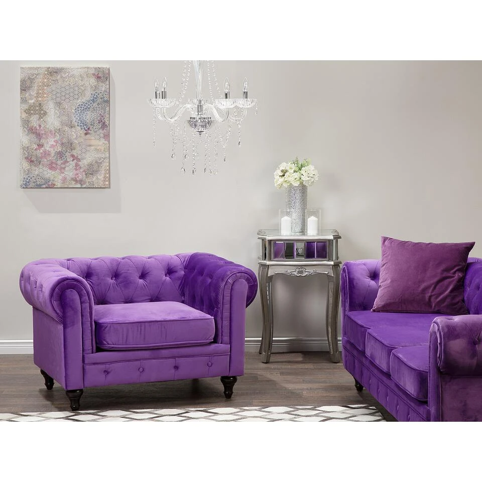 Beliani Fauteuil CHESTERFIELD - Paars Fluweel 2 Beliani Fauteuil CHESTERFIELD - Paars Fluweel - Afbeelding 2