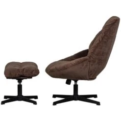 WOOOD Yaro Draaifauteuil Met Hocker - Chenille - Espresso - 94x71x83 -Leen Bakker Fauteuils 5ac1cce6b37947ee8061cbf4d0cf94d2