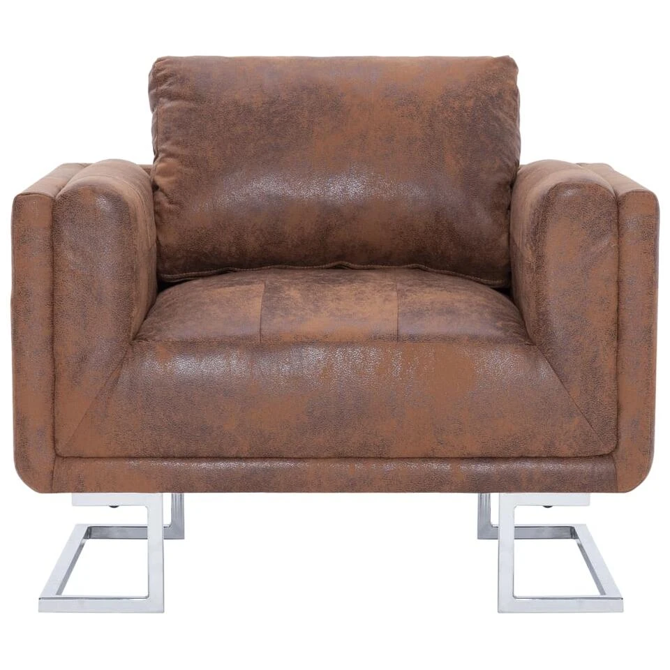 VidaXL Fauteuil Kubus Kunstsuède Bruin 3 VidaXL Fauteuil Kubus Kunstsuède Bruin - Afbeelding 3