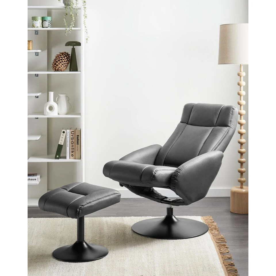 APATE - Relaxfauteuil Met Voetenbank - Zwart - Veganistisch Leer 2 APATE - Relaxfauteuil Met Voetenbank - Zwart - Veganistisch Leer - Afbeelding 2