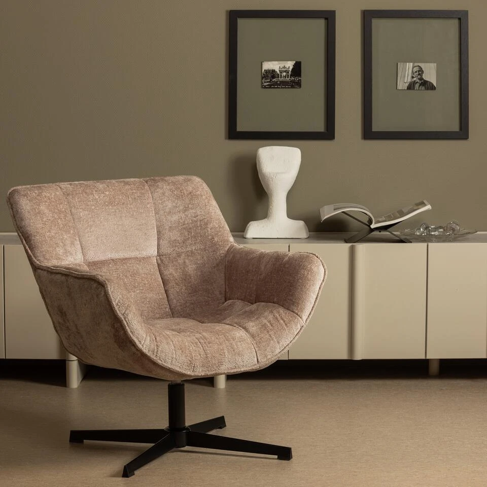 WOOOD Wibo Draaifauteuil - Chenille - Taupe - 94x71x83 2 WOOOD Wibo Draaifauteuil - Chenille - Taupe - 94x71x83 - Afbeelding 2