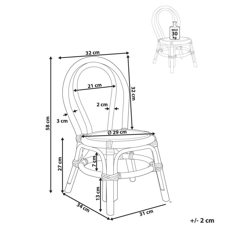 KALIVIA - Kinderstoel - Roze - Rotan 4 KALIVIA - Kinderstoel - Roze - Rotan - Afbeelding 4