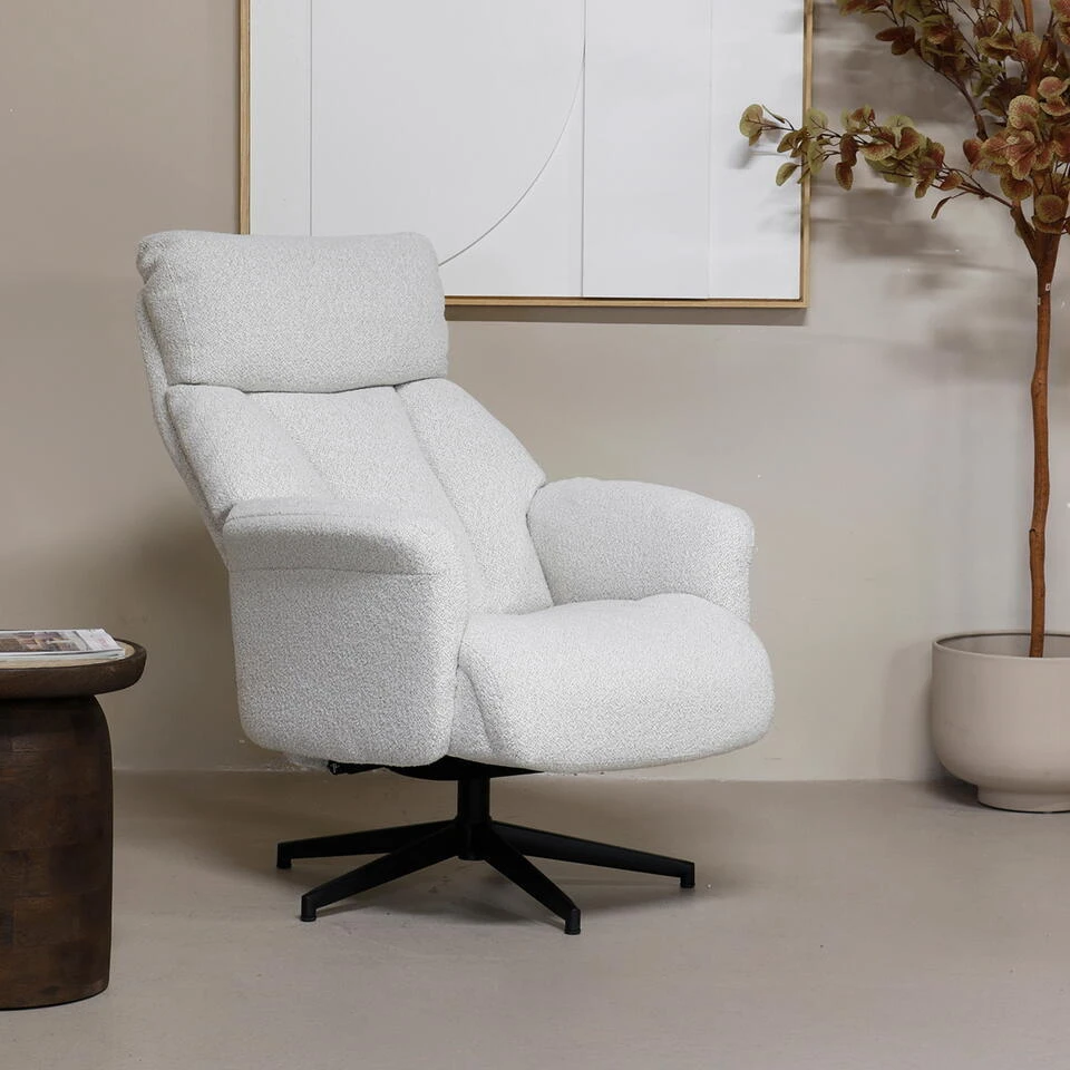 Relaxfauteuil Off-White Stof - 76x80x95cm - Draaibaar - Jonas 2 Relaxfauteuil Off-White Stof - 76x80x95cm - Draaibaar - Jonas - Afbeelding 2