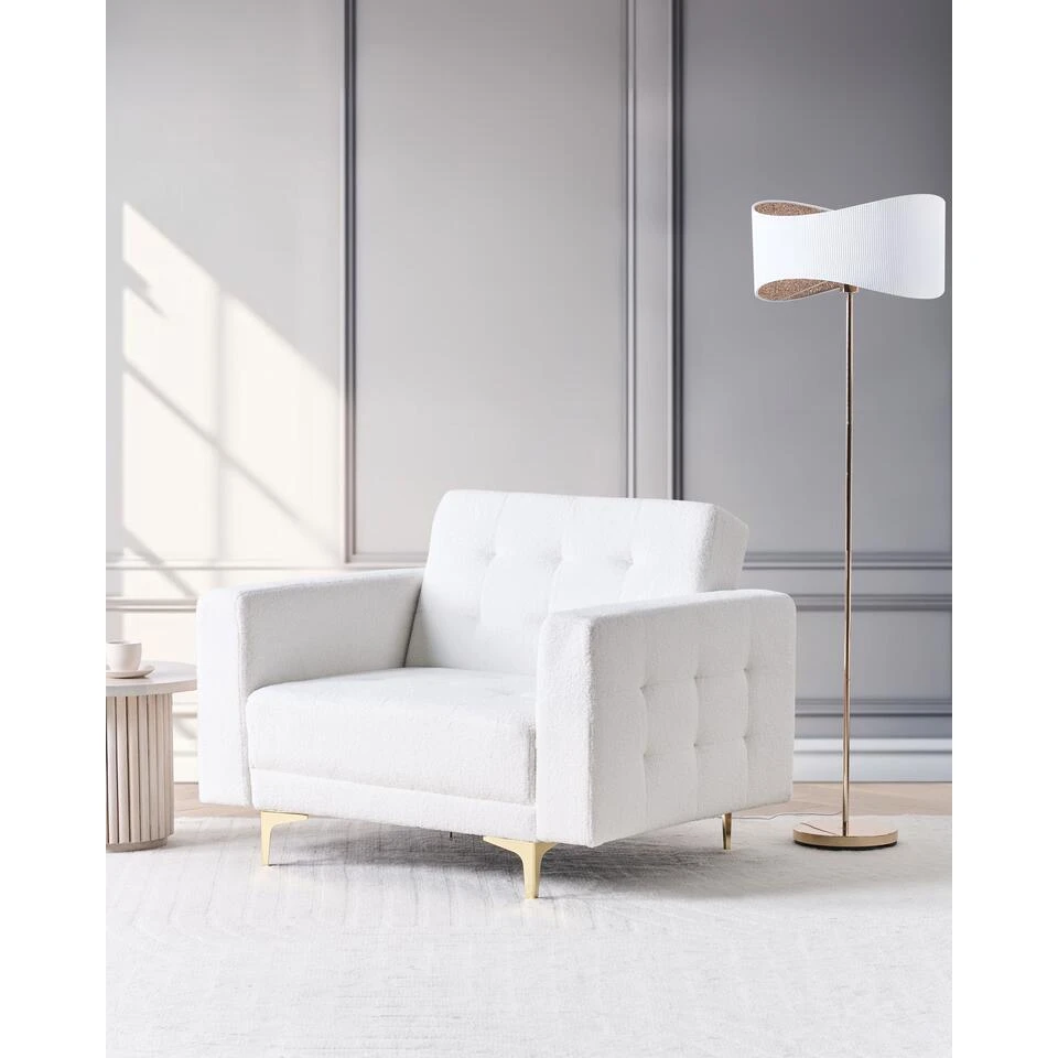 ABERDEEN - Fauteuil - Wit - Bouclé 2 ABERDEEN - Fauteuil - Wit - Bouclé - Afbeelding 2