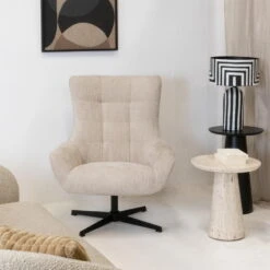 Fauteuil Stof Beige - Draaibaar - Zitdiepte 53cm - 53x53x99cm -Leen Bakker Fauteuils 8424661272fd4b6da7f935ea4fd52bf4