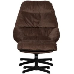 WOOOD Yaro Draaifauteuil Met Hocker - Chenille - Espresso - 94x71x83 -Leen Bakker Fauteuils 97e24ceebbdc4814ab3969b00ed25b64