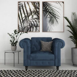 Felix - Fauteuil Chesterfield Blauw Fluwelen -Leen Bakker Fauteuils 97f8812cd5b24f3b8563ad98279586ea