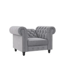 Felix - Fauteuil Chesterfield Lichtgrijze Fluwelen -Leen Bakker Fauteuils ad3d72a36b0e48c38187335cf9df8ae2