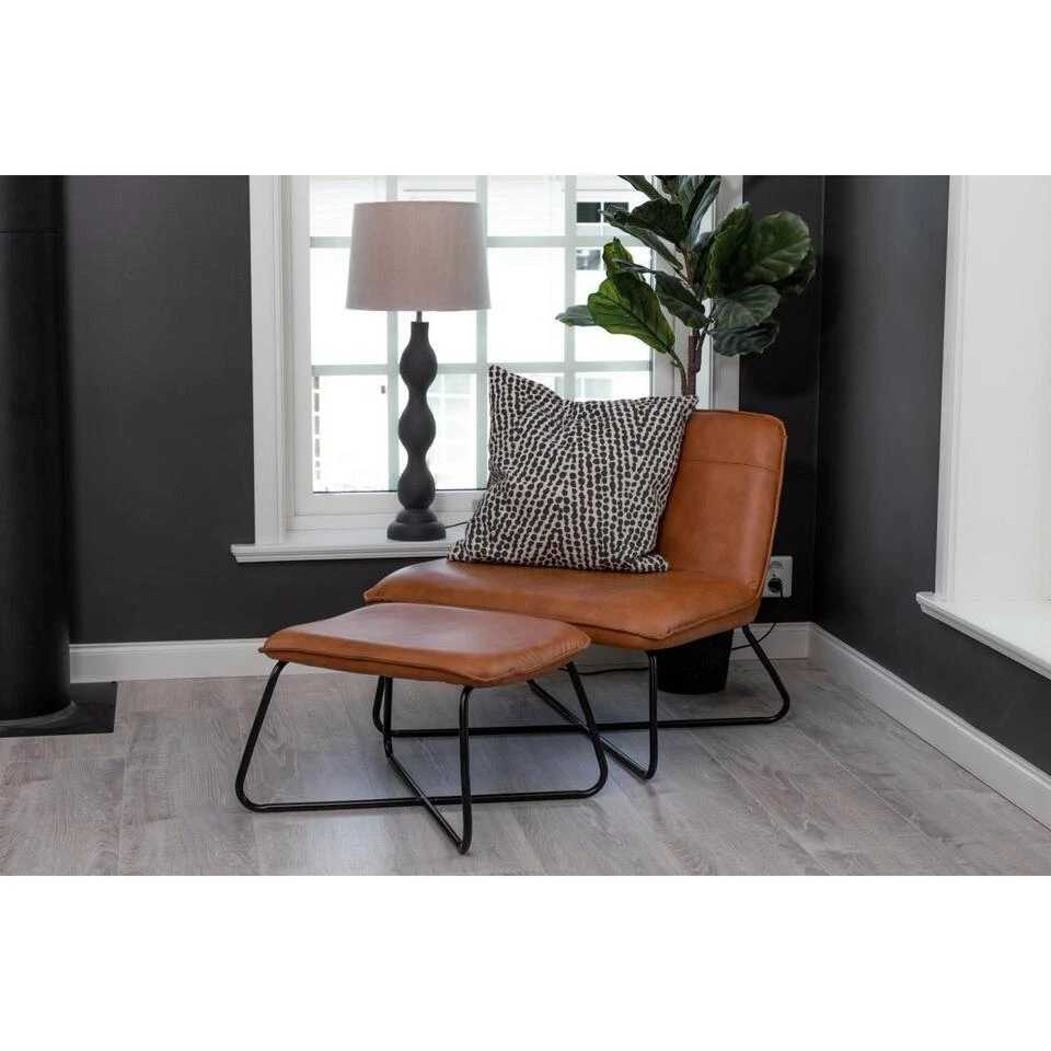 Svea - Selo Fauteuil Met Voetenbank - Lederlook - Cognac 2 Svea - Selo Fauteuil Met Voetenbank - Lederlook - Cognac - Afbeelding 2