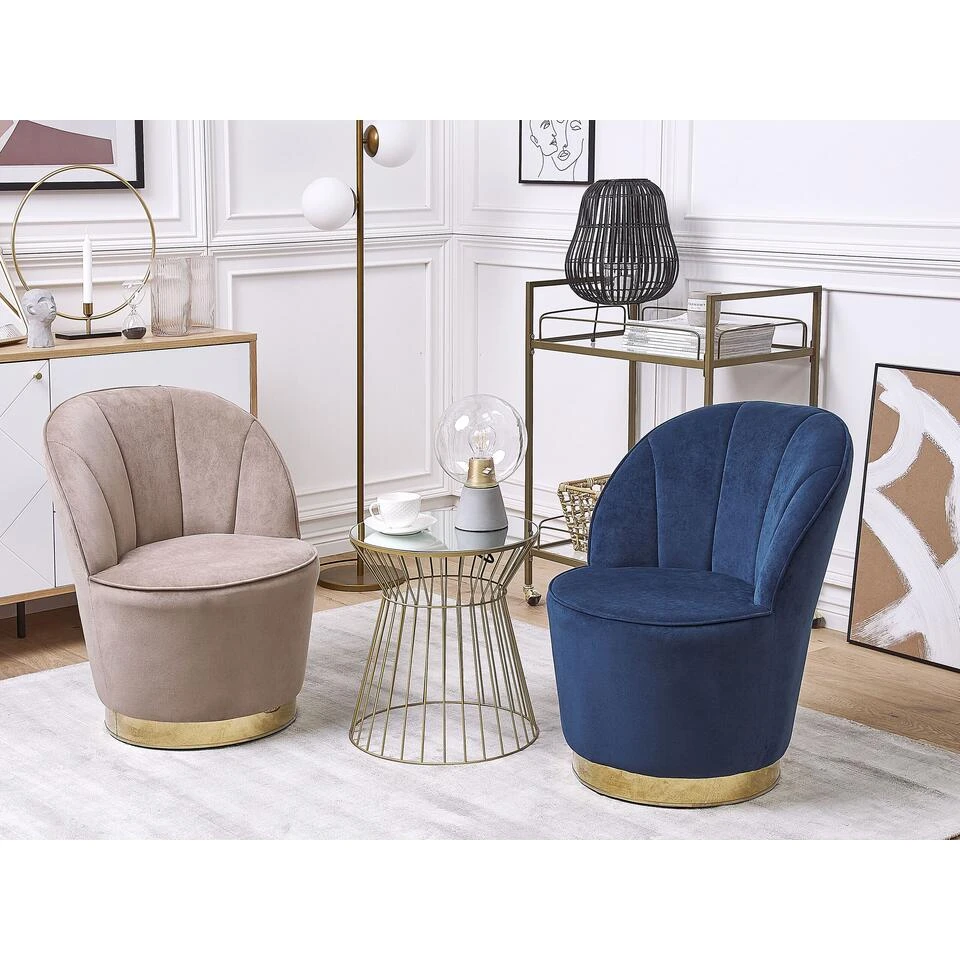 Beliani Fauteuil ALBY - Blauw Fluweel 2 Beliani Fauteuil ALBY - Blauw Fluweel - Afbeelding 2