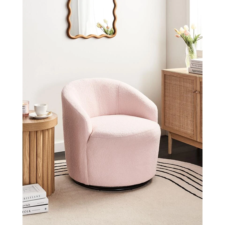 DAVIK - Fauteuil - Pastelroze - Bouclé 2 DAVIK - Fauteuil - Pastelroze - Bouclé - Afbeelding 2