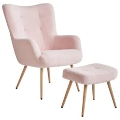 VEJLE II - Fauteuil Met Hocker - Pastelroze - Bouclé -Leen Bakker Fauteuils c0f4314c18c1492c952625f16a7df6ea