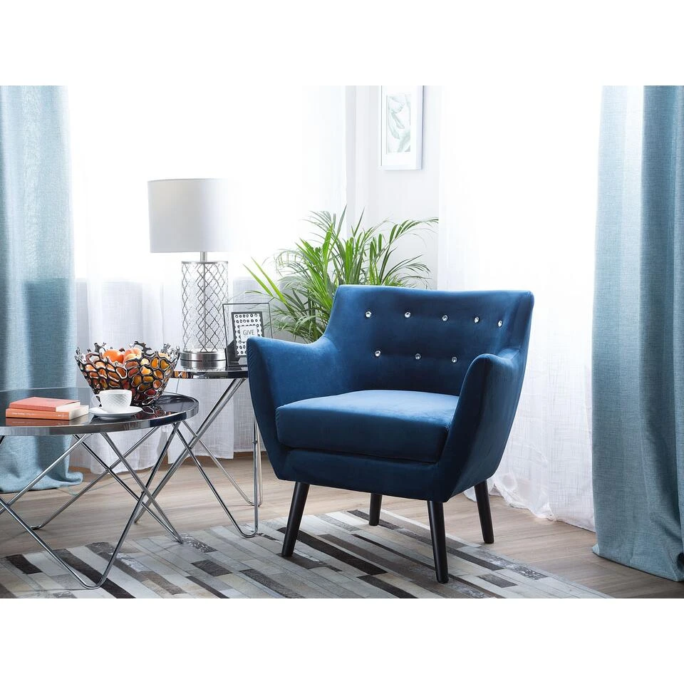 Beliani Fauteuil DRAMMEN - Blauw Fluweel 2 Beliani Fauteuil DRAMMEN - Blauw Fluweel - Afbeelding 2