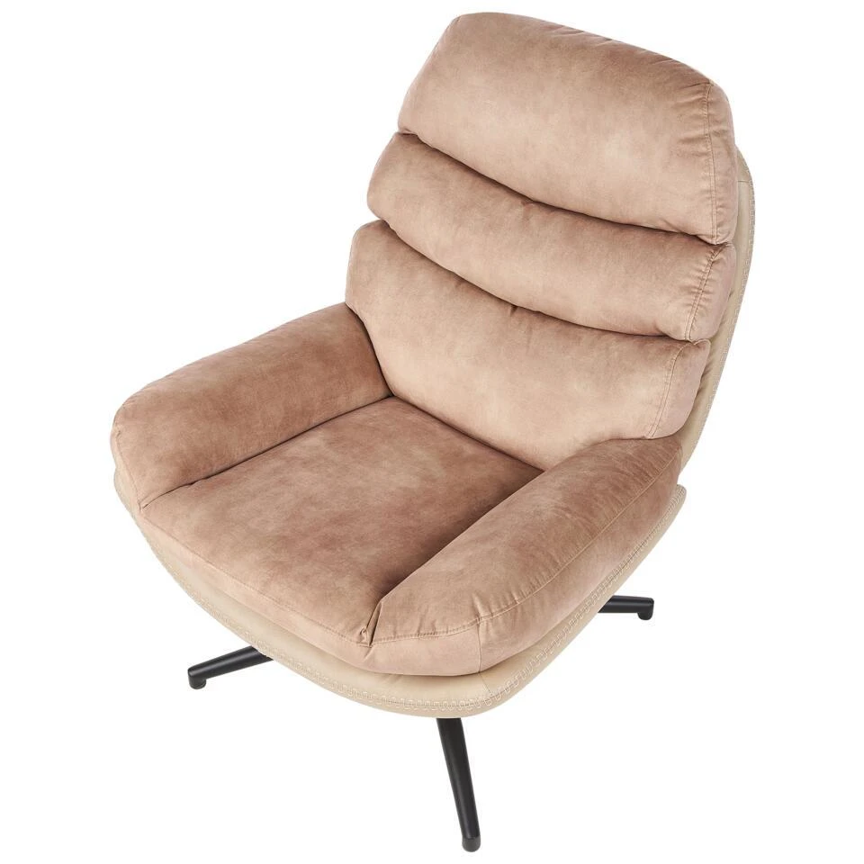 EIDE - Fauteuil Met Hocker - Beige - Fluweel 8 EIDE - Fauteuil Met Hocker - Beige - Fluweel - Afbeelding 8