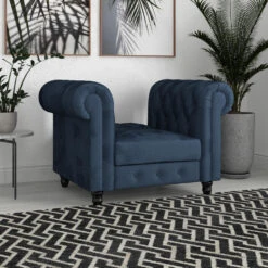 Felix - Fauteuil Chesterfield Blauw Fluwelen -Leen Bakker Fauteuils d6e02fb4b5b042b0a175b60d40e95cca