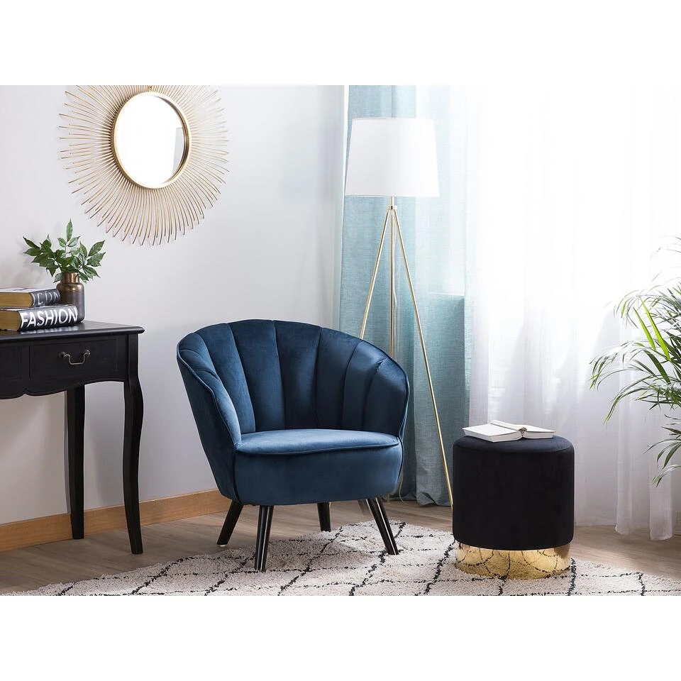 Beliani Fauteuil DALA - Blauw Fluweel 2 Beliani Fauteuil DALA - Blauw Fluweel - Afbeelding 2