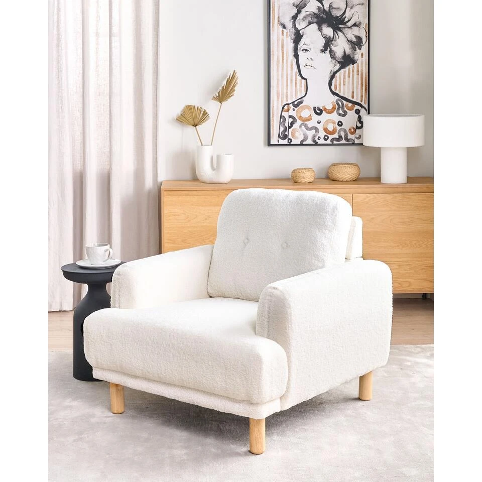 TUVE - Fauteuil - Wit - Bouclé 2 TUVE - Fauteuil - Wit - Bouclé - Afbeelding 2