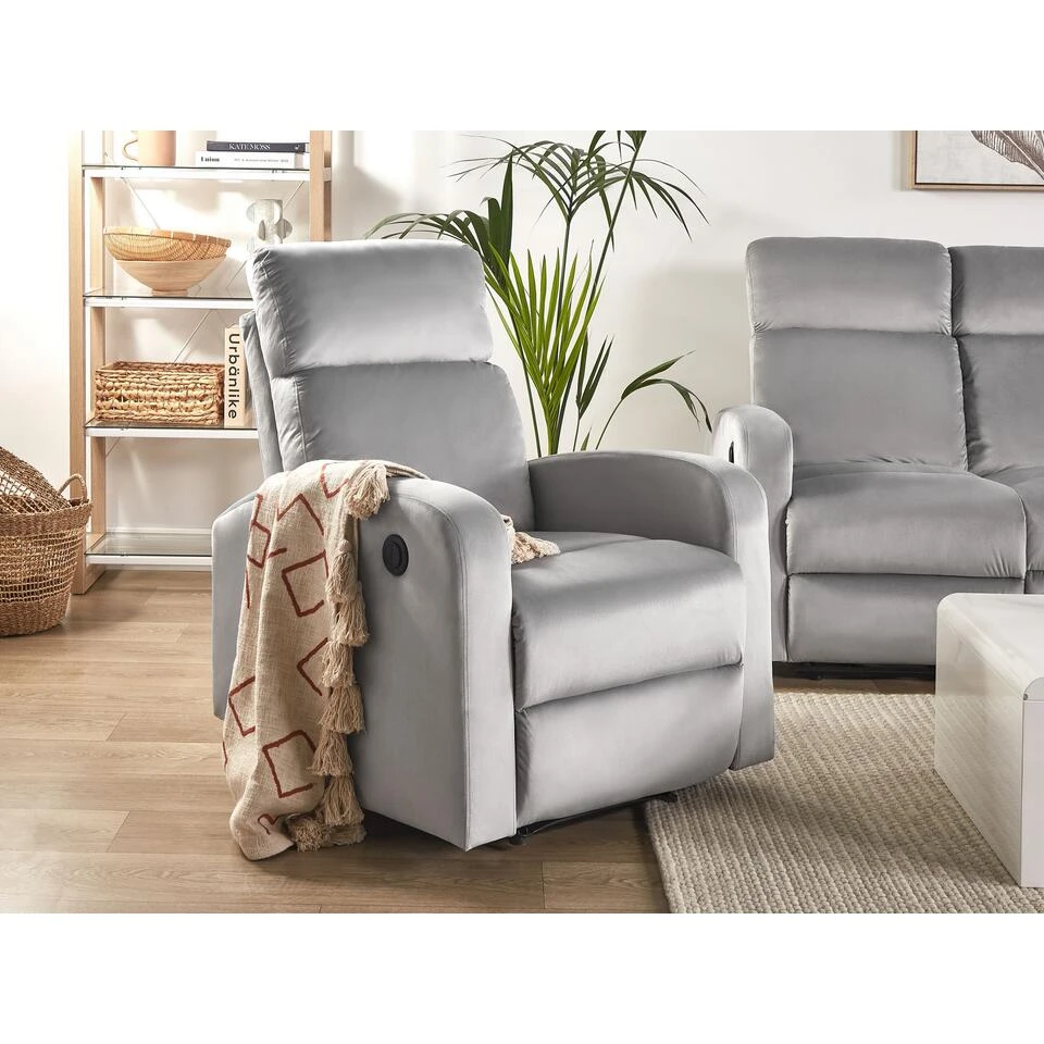 Beliani TV-fauteuil VERDAL - Grijs Fluweel 2 Beliani TV-fauteuil VERDAL - Grijs Fluweel - Afbeelding 2