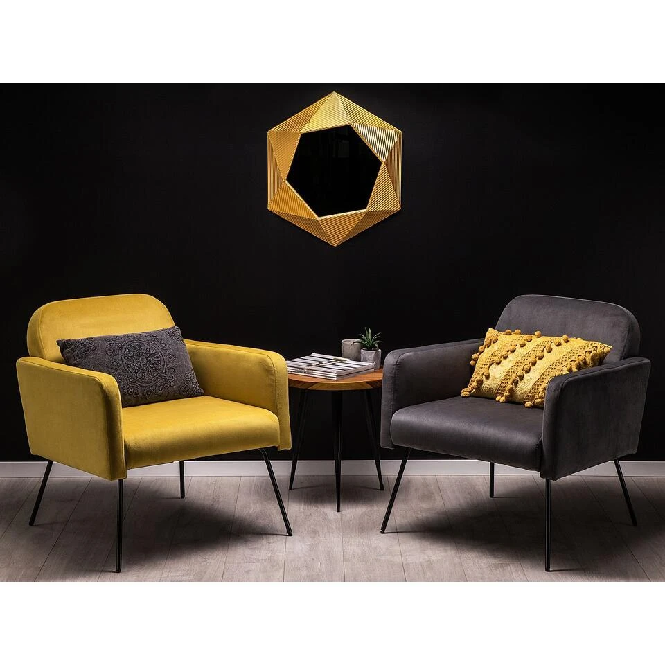 Beliani Fauteuil NARKEN - Geel Fluweel 2 Beliani Fauteuil NARKEN - Geel Fluweel - Afbeelding 2